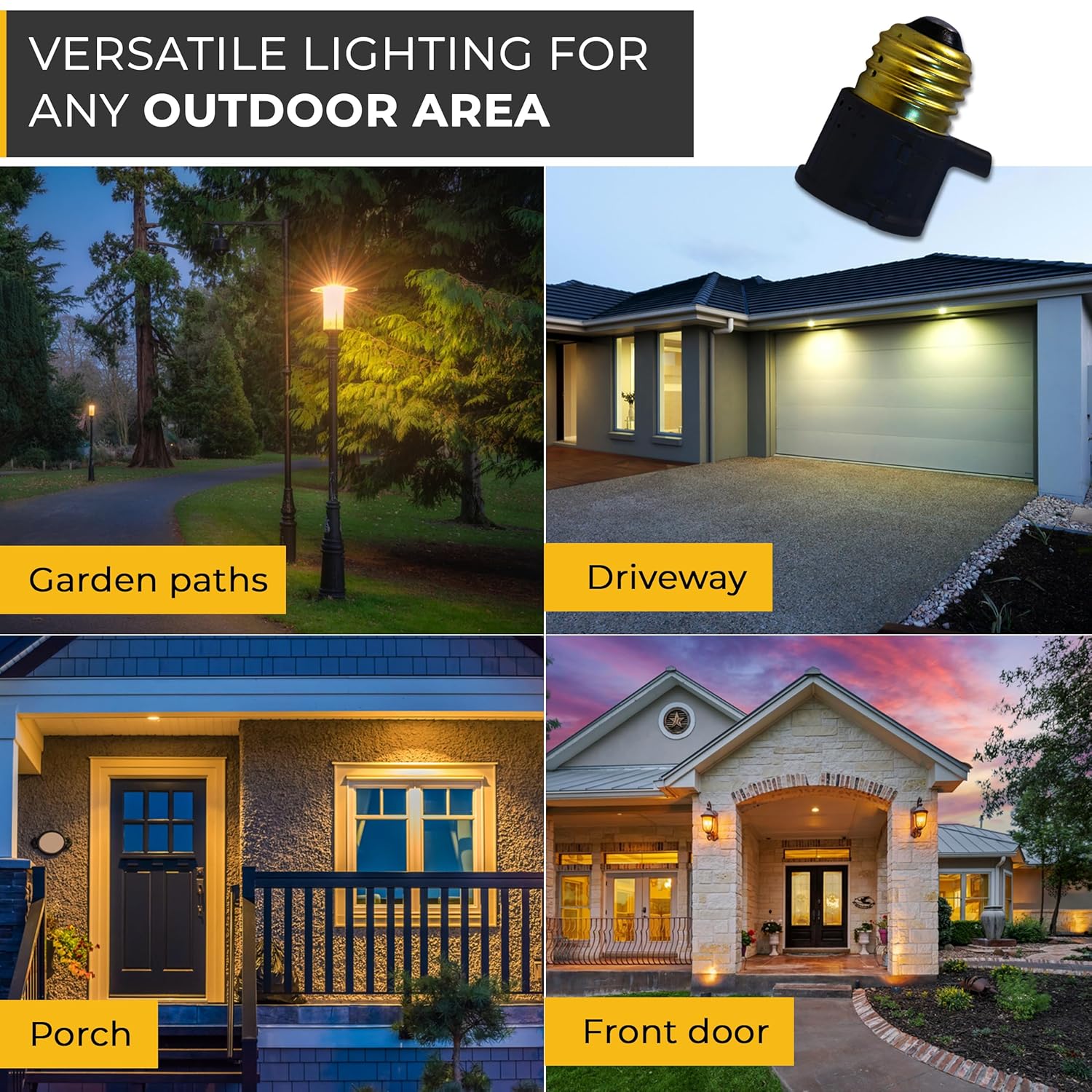 Touch & Glow - Dusk-to-Dawn Photocell Light Control - Automatic Light Sensor Socket - Outdoor Bulb Socket - Energy Efficient - Day Night Light Sensor for Driveway, Patio, Lawn (Black)