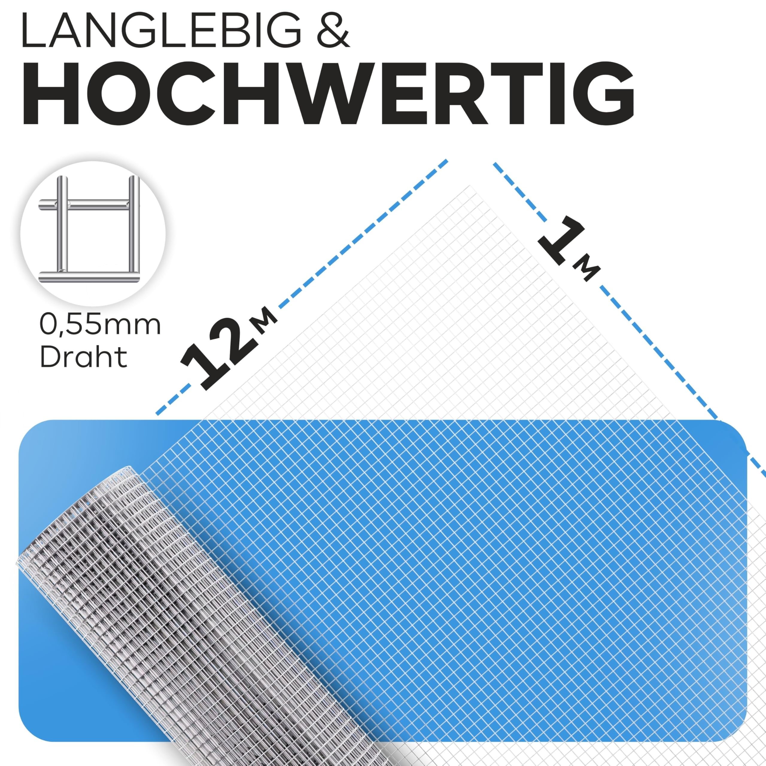 KrapTrap Volierendraht Drahtgitter feinmaschig I verzinkt I 6x6 mm I 12m x 1m I Wühlmausgitter Mäusegitter Nagergitter Hochbeetgitter