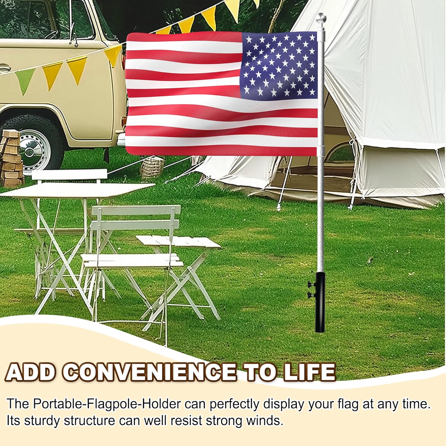 Flag Pole for Outside House, 12" Extended Tip Metal Graden Flag Pole Holder, Ground Mount Stake for 1.77" Dia Pole, Adjustable Inground Flagpoles Mount, Black - Image 5