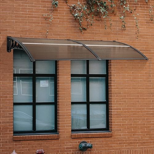 Miniatura 20 de MCombo Toldo para ventana de 39.8 x 37.8 pulgadas, para exteriores, de policarbonato, para patio, 6055-4040 (tablero gris con soporte negro)