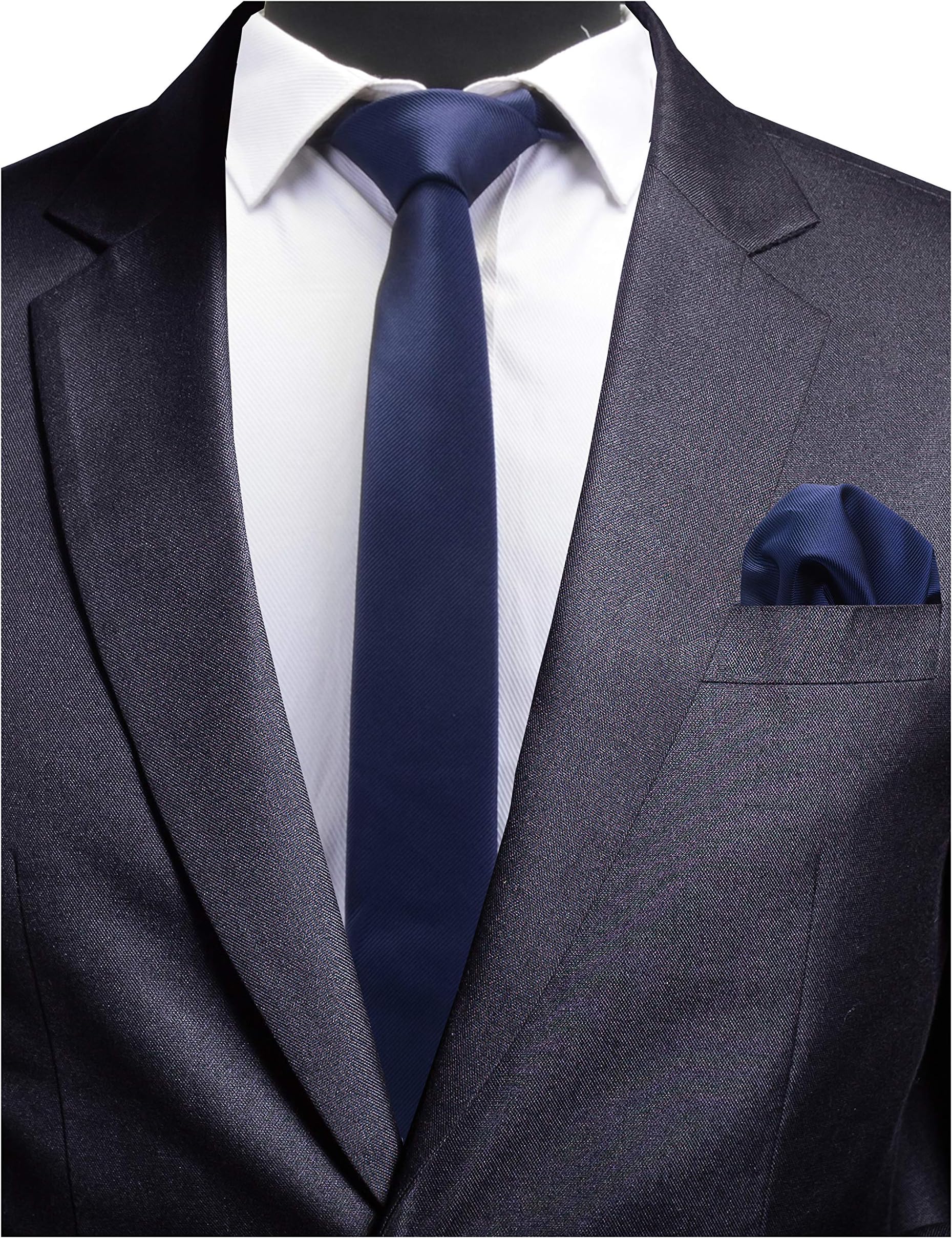 2.4" Slim Necktie and Handkerchief Set For Men Solid Skinny Tie Set