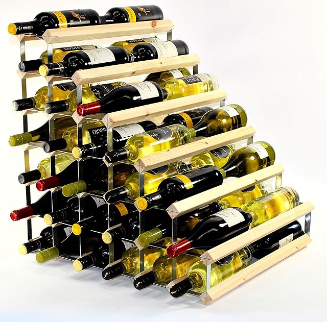 Double Depth 54 Bottle Pine Wood and galvanised Metal Wine Rack Ready Assembled
