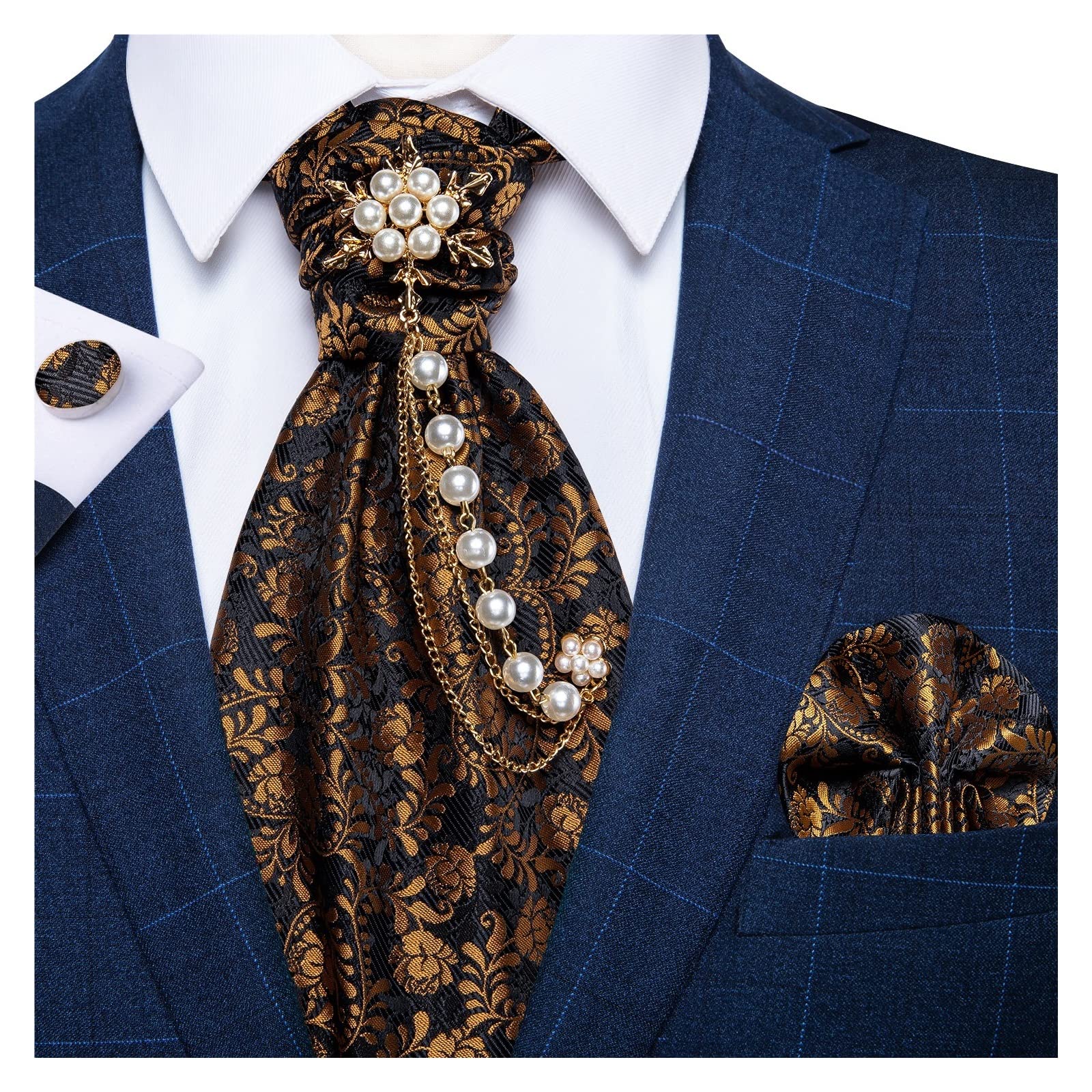 LiFBeauTiFul Das Ascot Stropdassen for Mannen Tie Homme Zijden Sjaal Bloemen Stropdas Sieraden Broche 4 stks Set Formele Jurk Tuxdeo Pak Vest accessoire home (Color : AS-2006-XZ0015