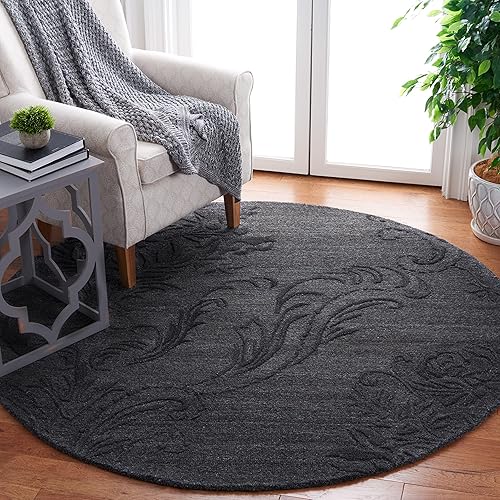 SAFAVIEH Jardin Collection - Alfombra redonda de 6 pies, color negro, lana hecha a mano, ideal para zonas de alto tráfico en sala de estar,