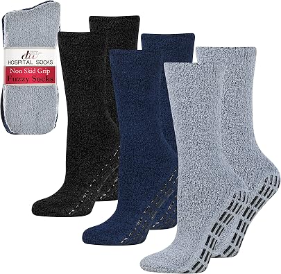 Debra Weitzner Non-slip Hospital Socks Fuzzy Slipper Grip Socks For Women Men 3 Pairs