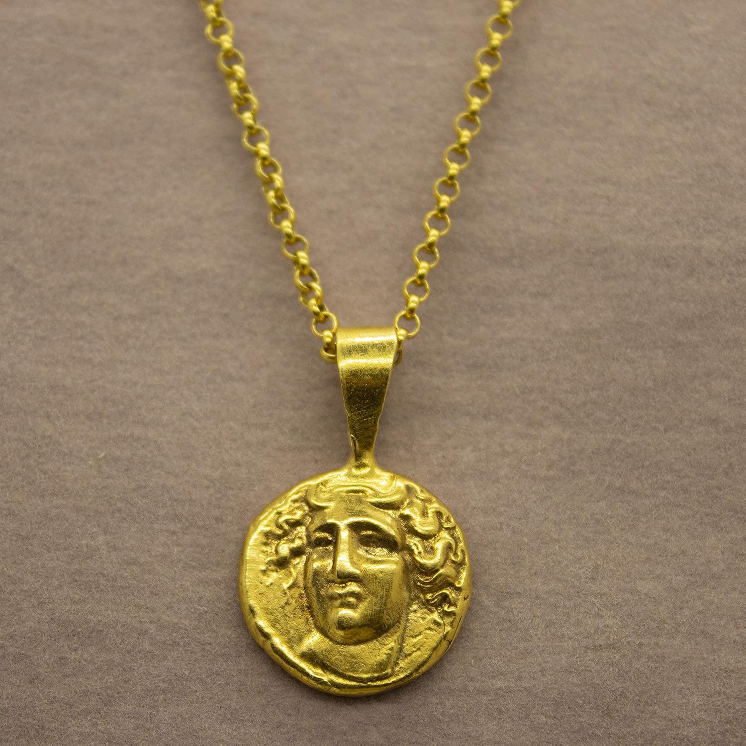 Ancient Medusa Coin Pendant | 925 Sterling Silver 24K Gold | Medusa Gold Plated Coin Necklace | Roman Art Coin Signet | Gift by Pellada