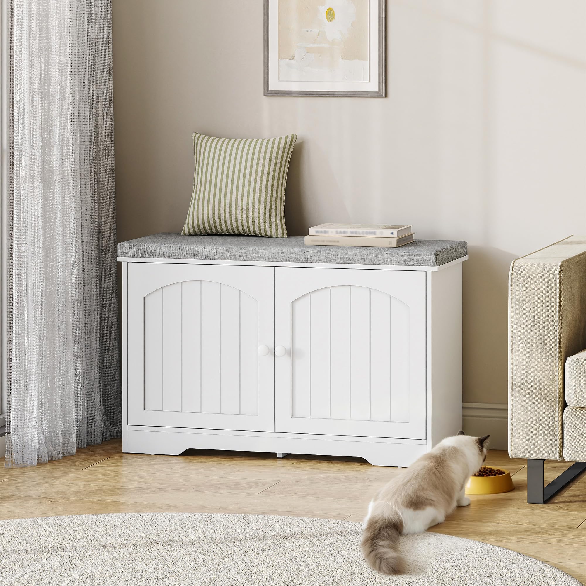 Banc à Chaussures, Banc de Rangement, 80 x 34 x 55 cm, Blanc | 9 Compartiments, Étagères Réglables, pour Entrée, Couloir, Salon, FFXD001PW1