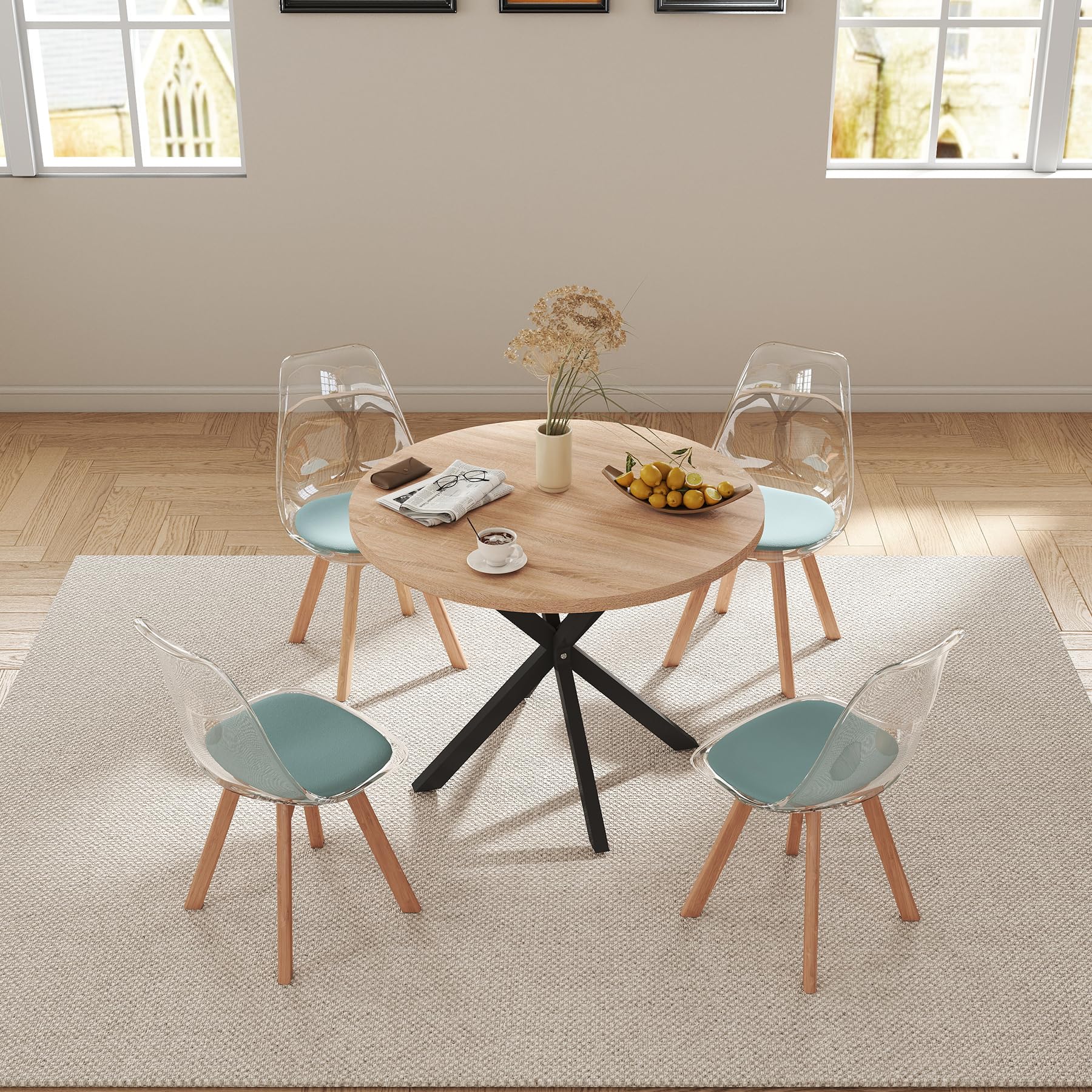 GrandCA HOME Lot de 4 Chaises de Salle à Manger avec Coussin de Siège en Velours, Chaises Latérales Transparentes pour Cuisine, Salle à Manger, Chambre à Coucher (Vert/Velours)