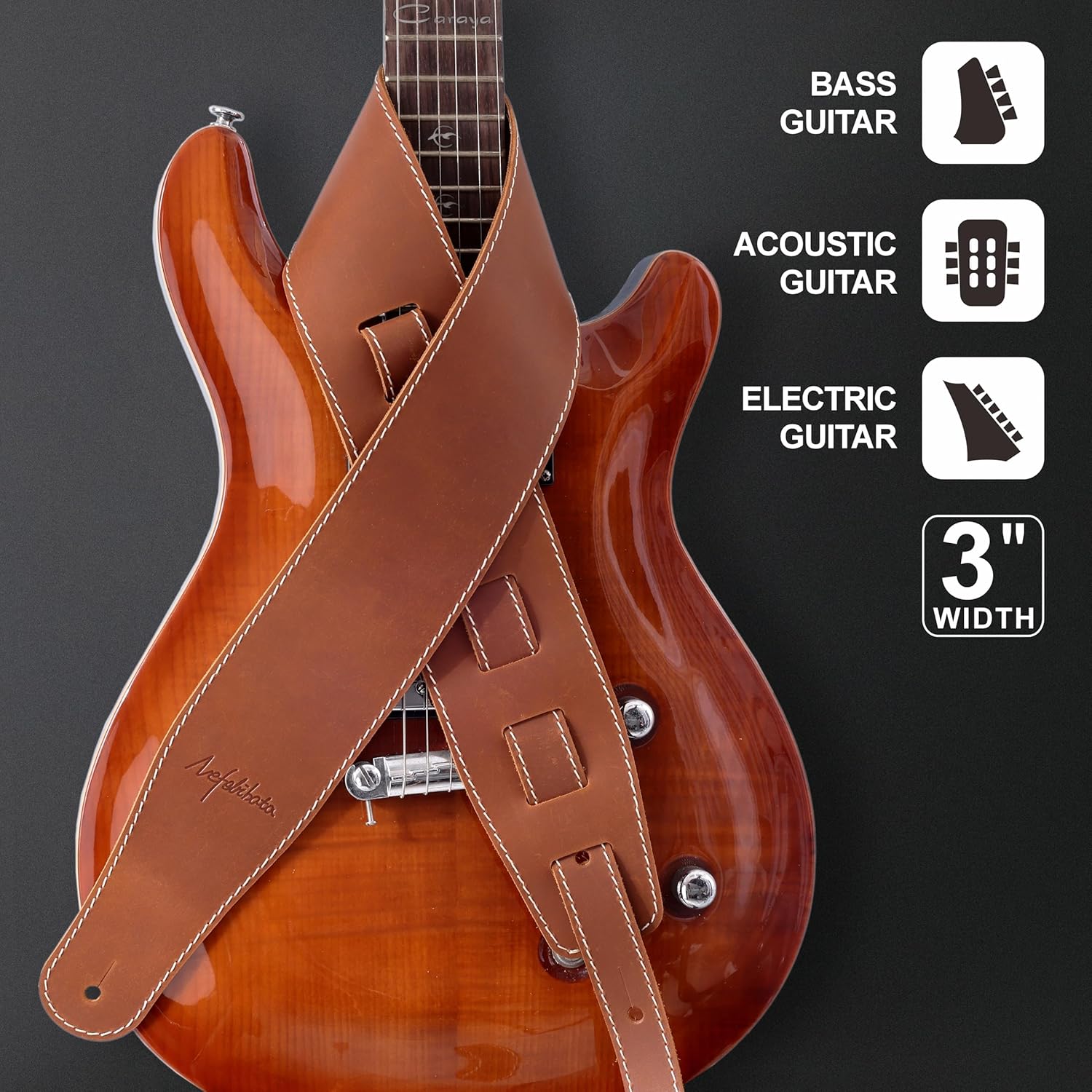Nefelibata Guitar Strap, 3-inch Wide Full Grain Leather, Extra Wide Lightweight and Soft for Men and Women for Acoustic, Bass and Electric Guitar