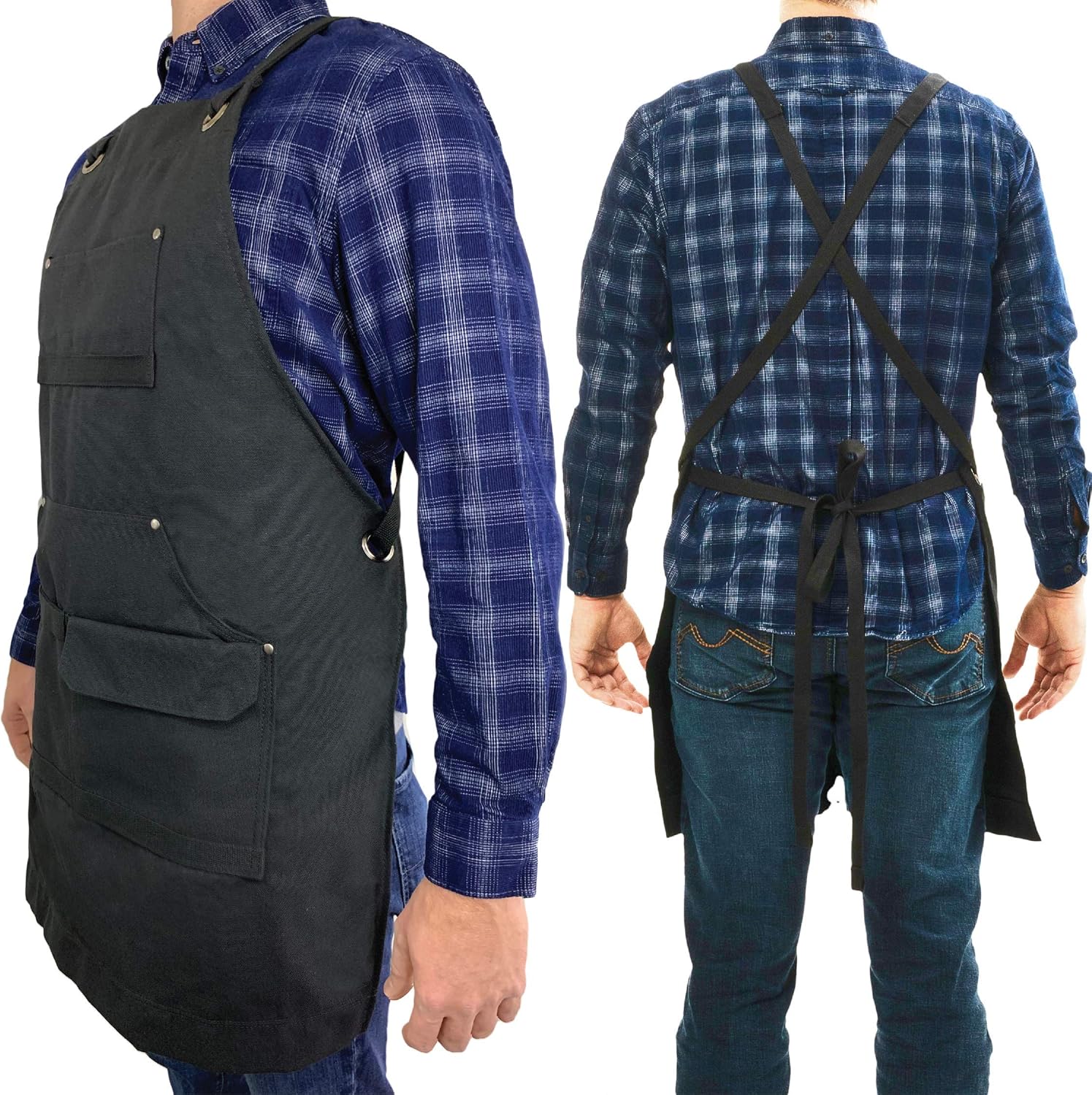 Rugged Tools Work Apron - Heavy Duty Canvas Shop Apron with Tool Pockets (Black)