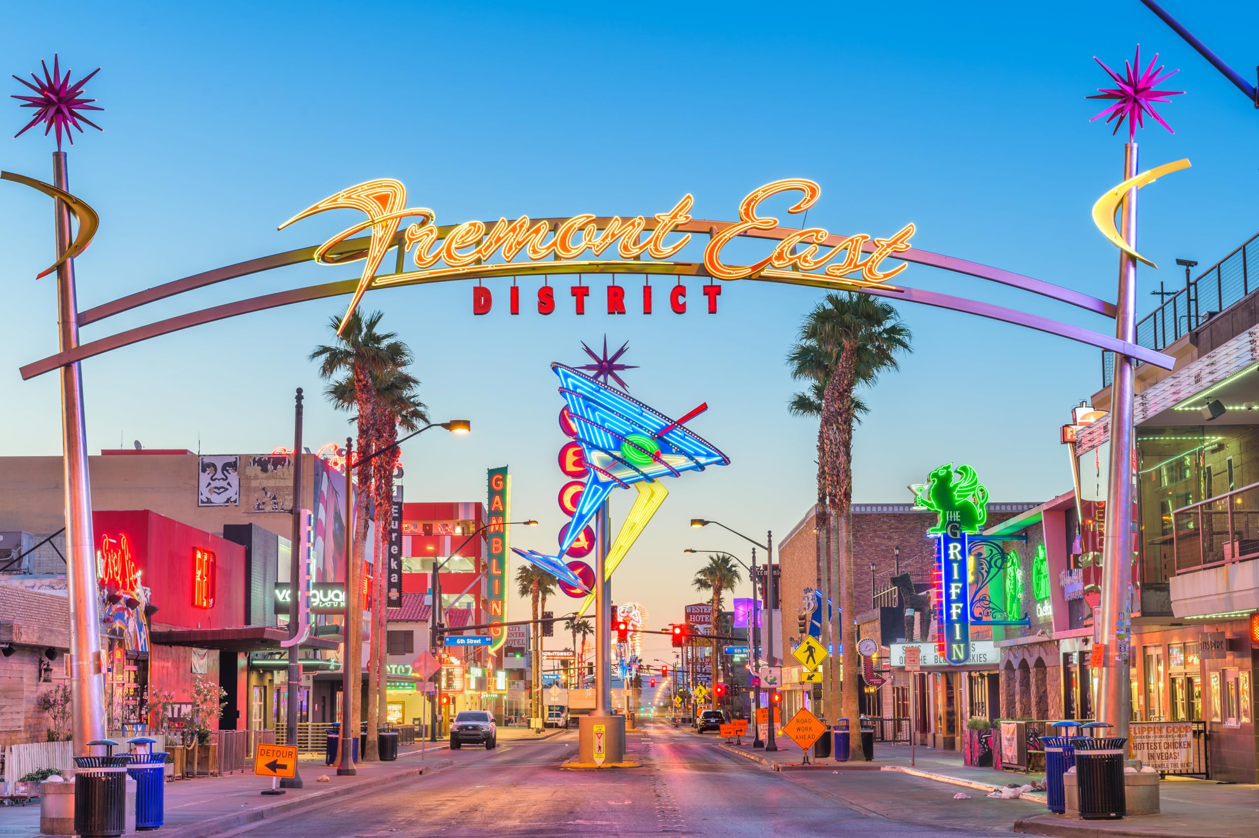 chnywork 10x8ft Las Vegas City Backdrop Fremont East District Neon Light Street Sunset City View Photography Background Casino Birthday Party