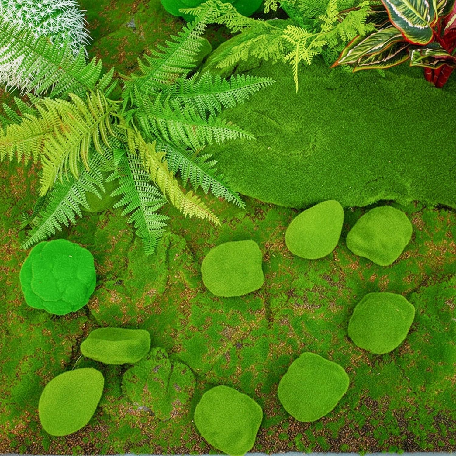 LJY 12 Pcs Artificial Moss Rocks (6 Sizes) Fake Rocks, Moss Balls, Faux Moss - Perfect for Flower Arrangements, Gardens, DIY Crafts, and Aquarium Plants Decorate