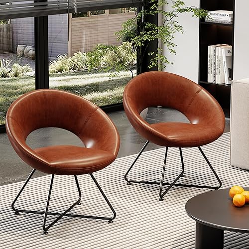 Miniatura 3 de Alunaune Sillas giratorias para sala de estar, silla de tocador, moderna tapizada, pequeña y cómoda, de piel sintética, silla de escritorio, sofá