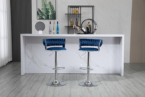 Miniatura 6 de Kakotito Taburetes de bar con respaldo y reposapiés, taburetes de bar ajustables con patas plateadas, taburete de bar retro y taburete de bar de