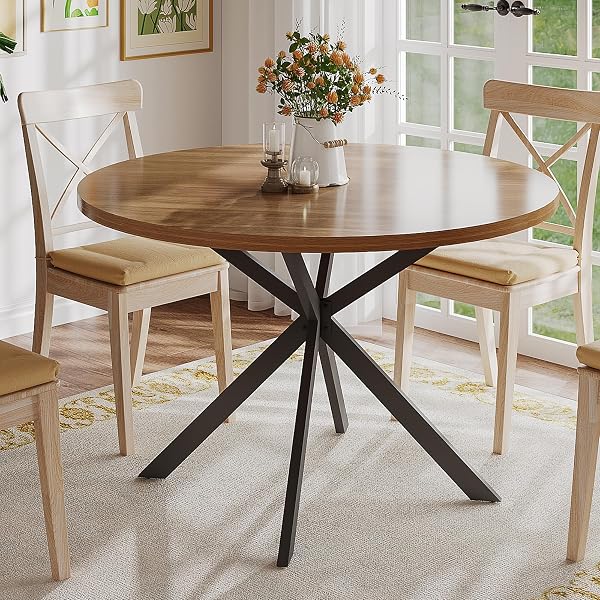 Round Walnut Farmhouse Dining Table