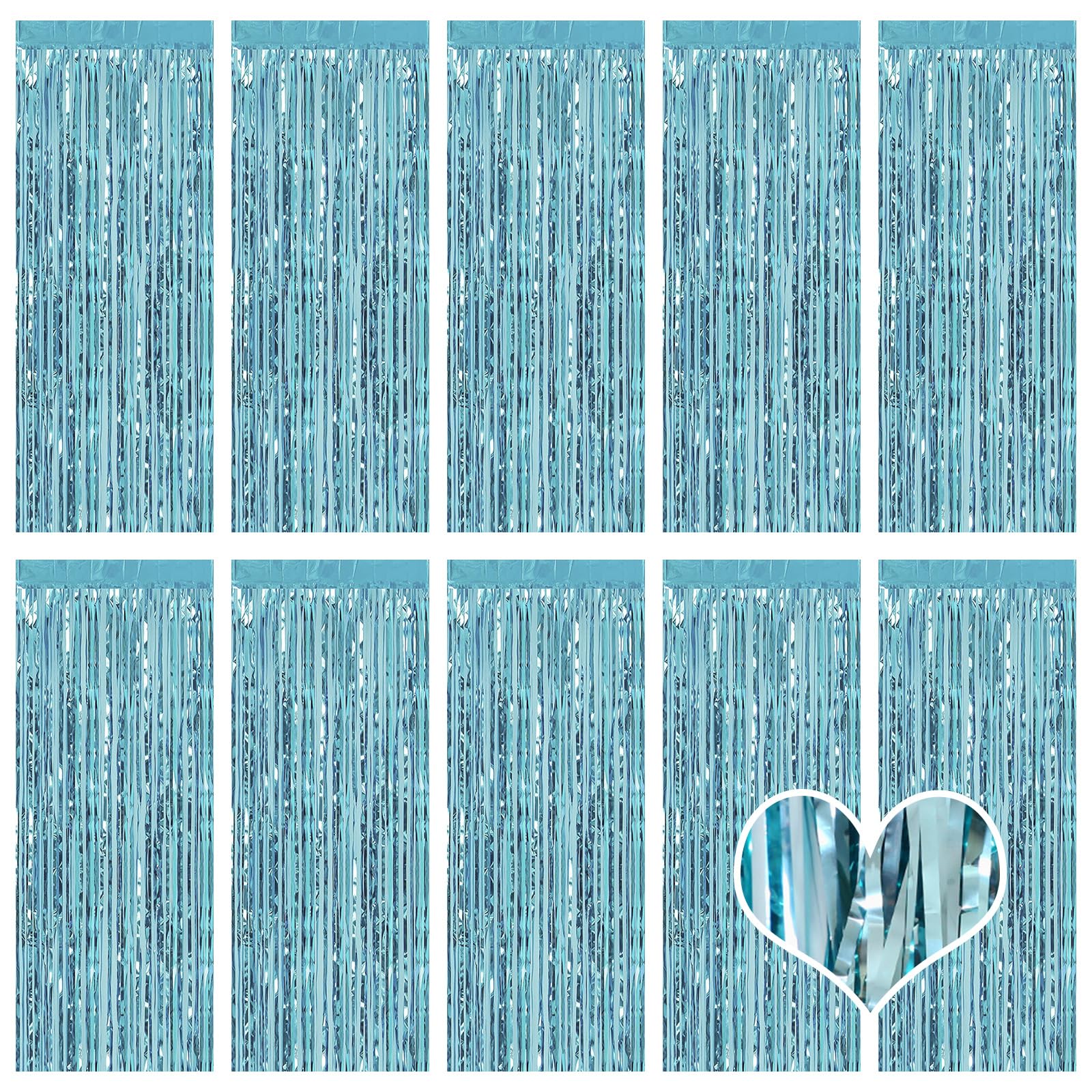 Lot de 10 rideaux à franges métalliques à franges pour fête d'anniversaire, fête prénatale, fiançailles, mariage, Noël (bleu) 1 x 2,5 m