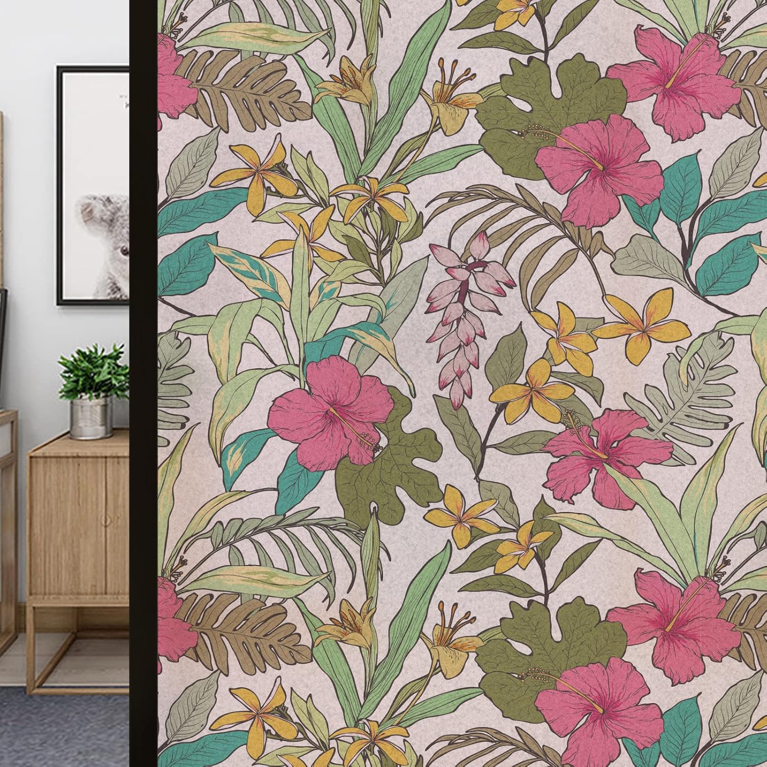 DKTIE Window Film Stained Glass with Installation Tools, Vintage Window Privacy Film Decorative Modern Enthusiastic Flower Series (CTBLT162, 35.4 x 78.7 inches) 35.4" x 78.7" (with installation tools) Ctblt162