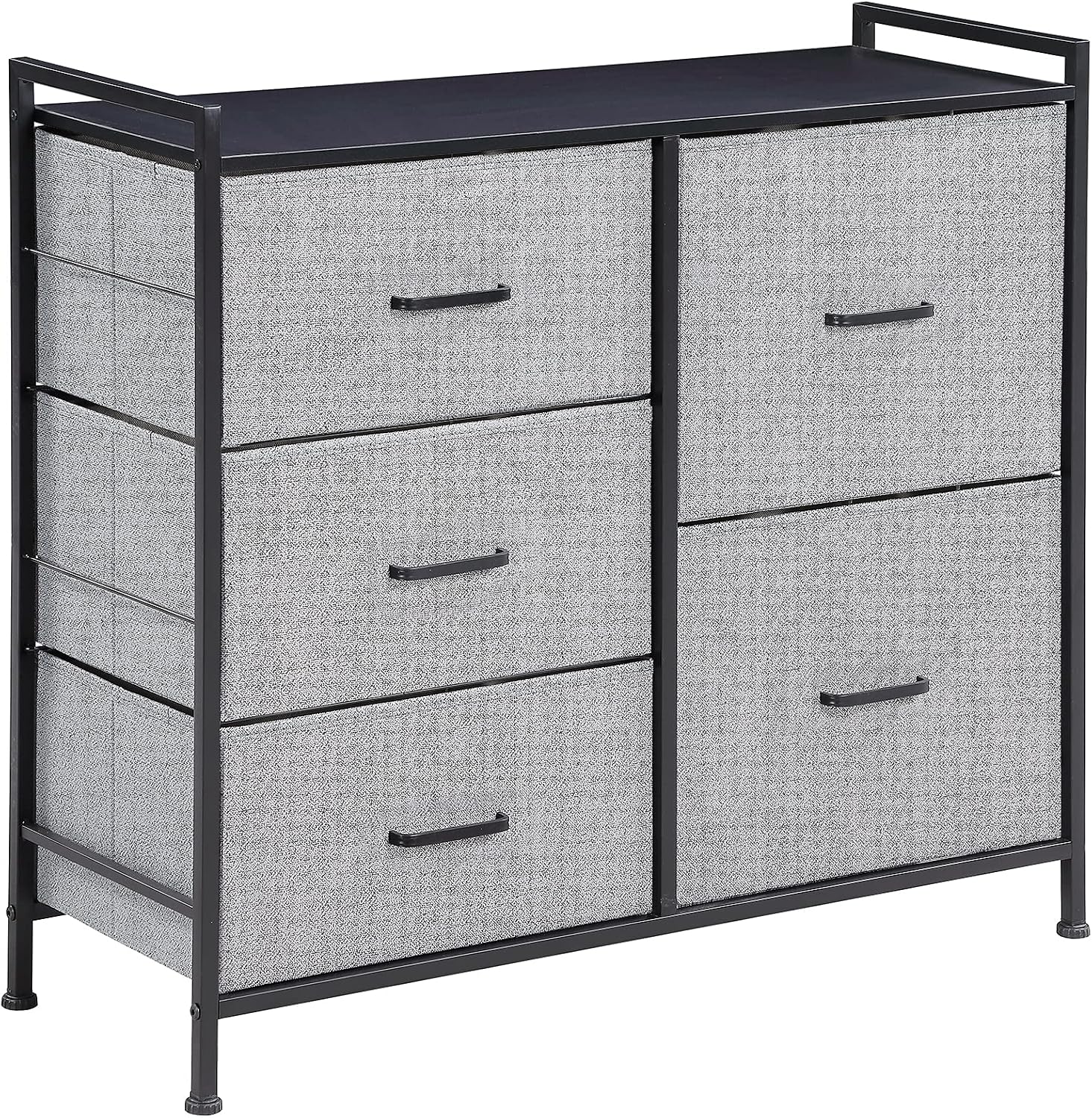 TMEE 5 Drawer Dresser Organizer Fabric Storage Chest for Bedroom, Hallway, Entryway, Closets, Nurseries Furniture Storage Tower Sturdy Steel Frame, Wood Top, Easy Pull Handle (Black)
