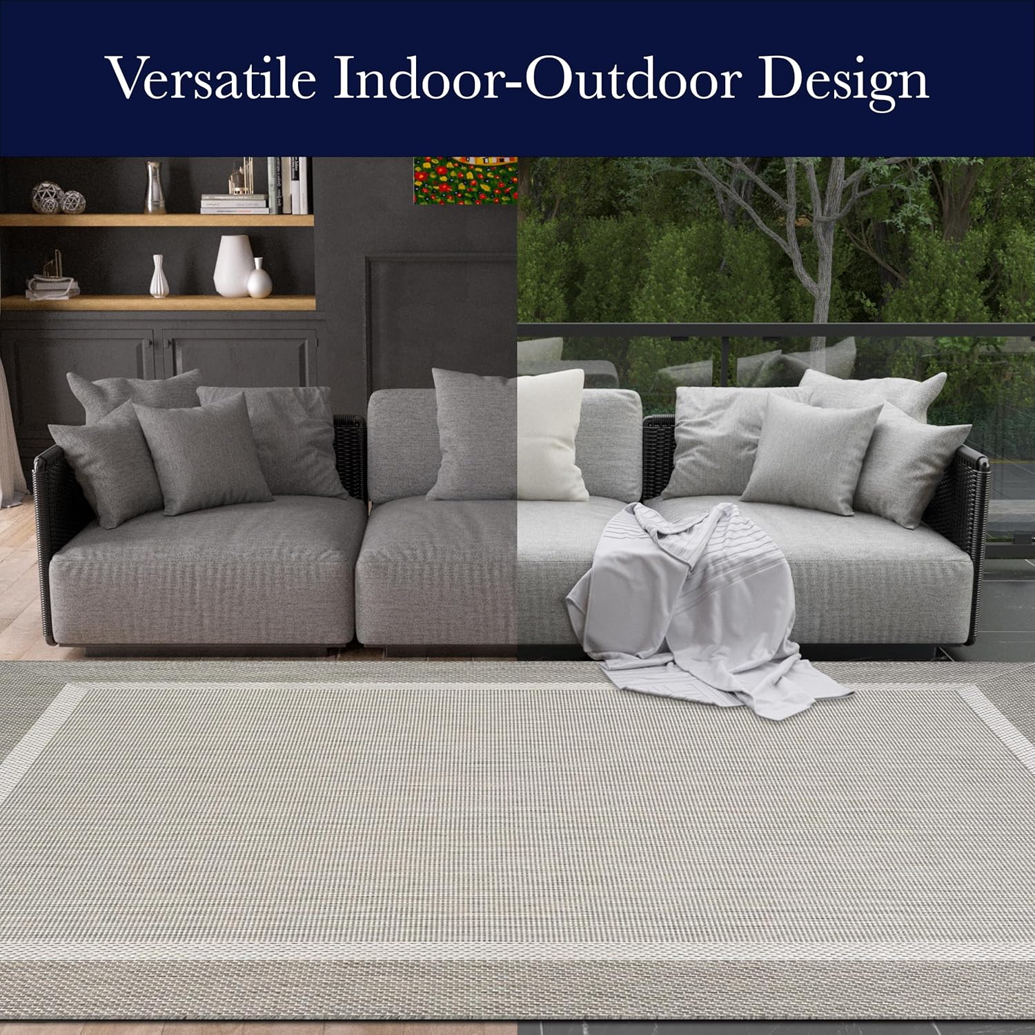 Couristan Recife Indoor Outdoor Rug - Stria Texture 8'6" x 13' Rectangle in Ivory Taupe, Hose Washable, Low Pile, Pet- Kid Friendly Home Decor for Living Room, Patio Furniture Set, Kitchen