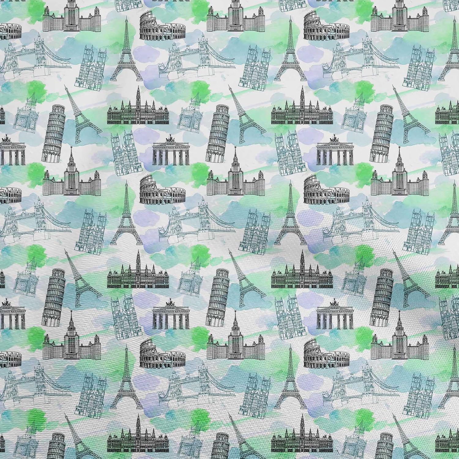 oneOone Cotton Flex Turquoise Blue Fabric Travel Sewing Material Print Fabric by The Yard 40 Inch Wide