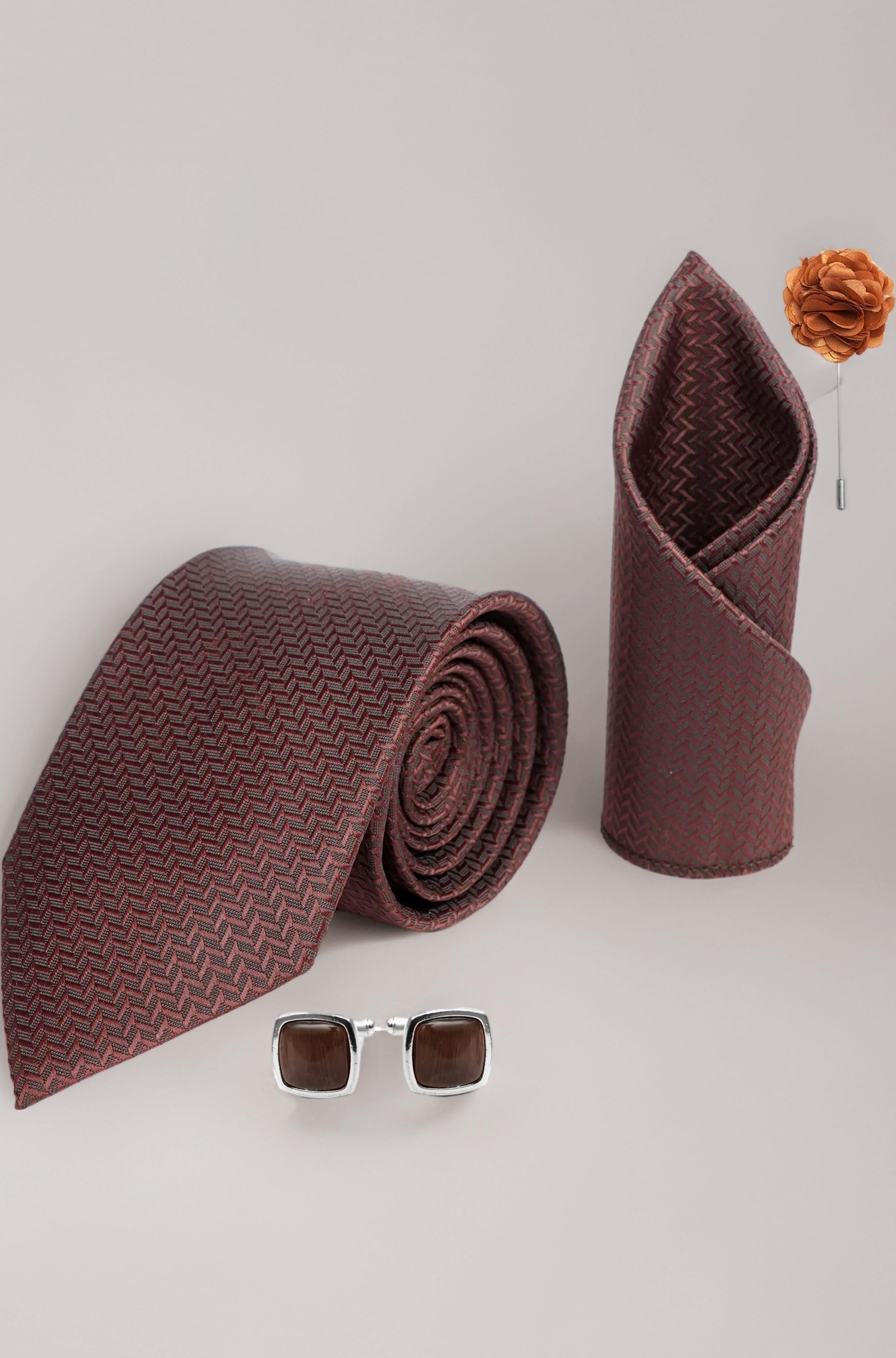 Tie for Men – Self Silk Neck Ties Set with Cufflinks Flower Pin, Pocket Square & Black Gift Box, Combo Necktie Sets for Office Wear, Formal Suits & Weddings (0, SIDIRX)