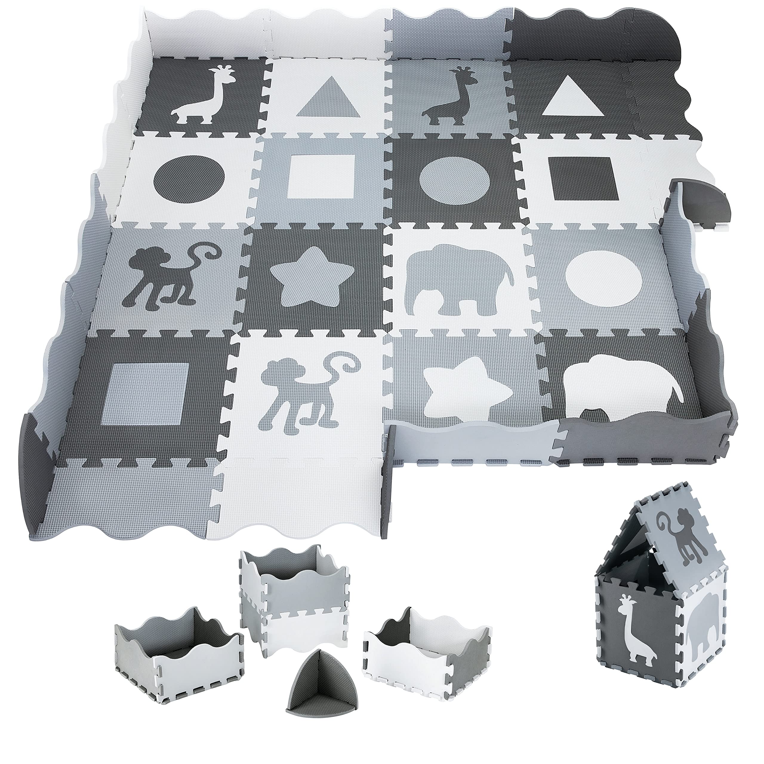 Moby-System Alfombra Puzzle Bebé 150x150cm - Colchoneta Acolchada Plegable para Gateo y Juegos - Alfombra Infantil Grande Inodora sin Sustancias Nocivas - Estera Suave para Niños