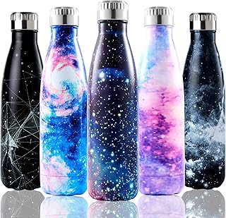 Shinemefly Borraccia Acciaio Inox, 500ml Borraccia Termica Senza BPA, Bottiglia Acqua Isolamento Sottovuoto, Borracce Termiche per Scuola, Ufficio, Yoga - Universo Blu Scuro