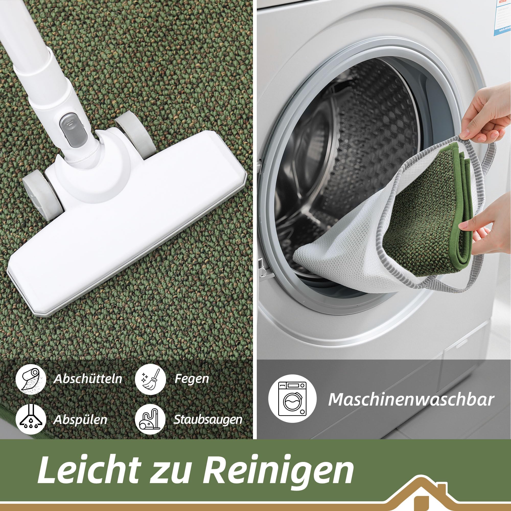 BEQHAUSE Fußmatte Innen, rutschfest und Waschbar, 90 x 150 cm, Grün | Schmutzfangmatte für Front Hintertür, Eingang, Flur, Niedriges Design, Haustierfreundlich, Polypropylen