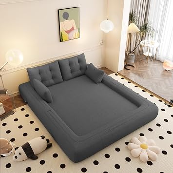 78.7" Floor Foldable Sofa Bed, Memory Foam Mattress, 3 in 1 Teddy Convertible Loveseat Sleeper Lazy Cloud Couch with Pillows for Living Room Apartment Dorm, Human Dog Bed for Adult, Grey