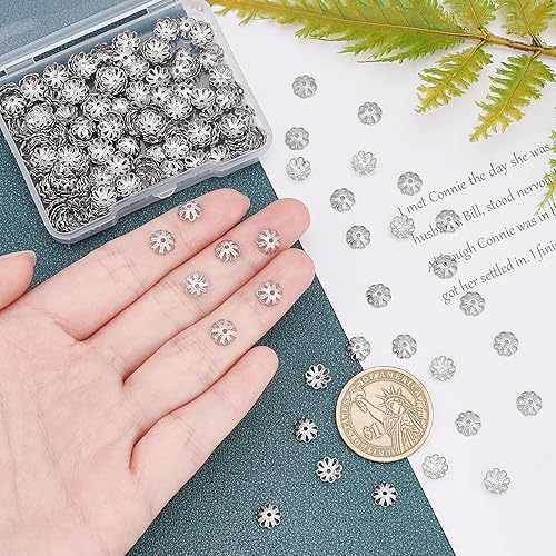 Miniatura 3 de UNICRAFTALE Acerca de 300 tapas de cuentas de flores multipétalos de 0.276 in de acero inoxidable, tapas espaciadoras huecas de metal para pulseras,