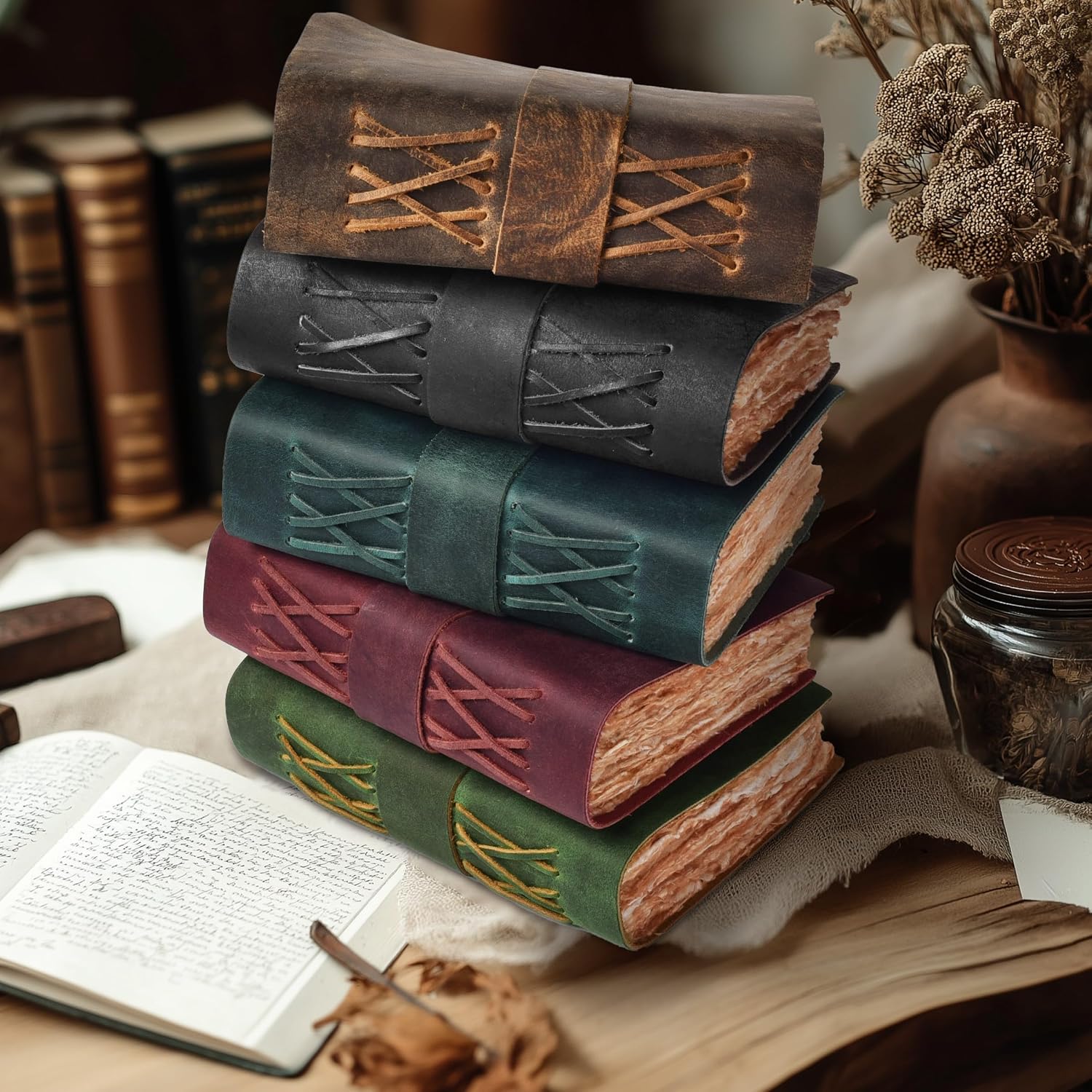 LEATHER VILLAGE Leather Bound Vintage Journal for Women & Men - Book of Shadows - Lock Closure - 200 Pages of Antique Deckle Edges Handmade Watercolor Paper - Fuchsia - 7X5 inches