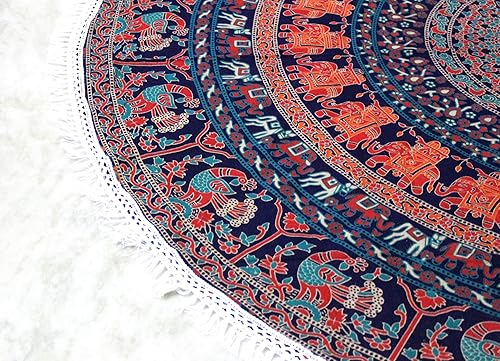 Miniatura 84 de Tapiz redondo de mandala indio para playa, mantel de algodón hippy bohemio, gitano, toalla de playa, tapete de yoga redondo