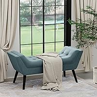 Vista 24 de Andeworld Banco de cama tapizado copetudo, taburete otomano de entrada, banco otomano de dos plazas (gris oscuro)