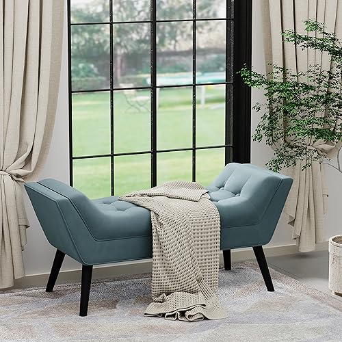 Vista 24 de Andeworld Banco de cama tapizado copetudo, taburete otomano de entrada, banco otomano de dos plazas (gris oscuro)