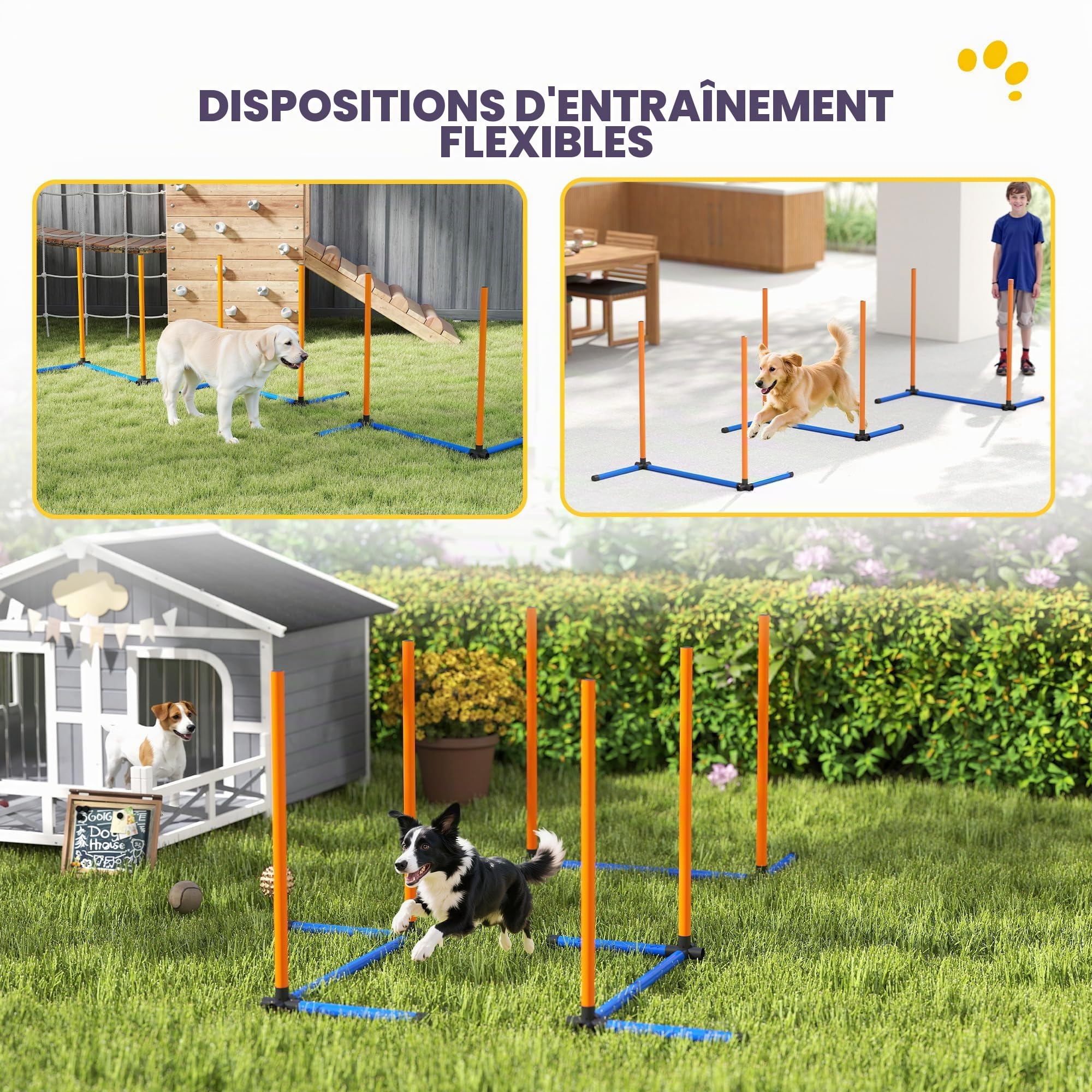 PawHut Agility Kit pour Chien - Équipement d'agility 3 pièces avec Barres de Slalom, piquets de Sol, Sac de Transport, kit d'entraînement pour Toutes Les Tailles de Chiens, pour l'intérieur et | Sac de transport pour chiens de toutes tailles, pour l'intér