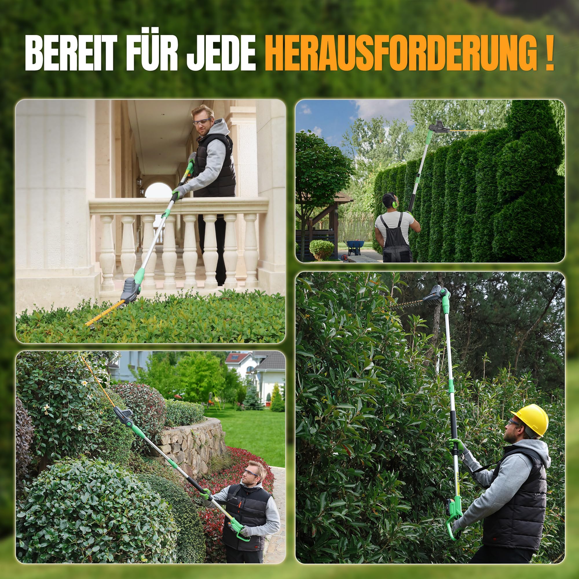 WORKPROX Akku Teleskop-Heckenschere 20V mit 2,0Ah Batteie & Typ-C Ladekabel, 2,8m Heckenschere Schnittlänge 45cm, Ø18mm, Heckentrimmer mit Teleskopstange für Garten, Hohen Hecken & Sträucher