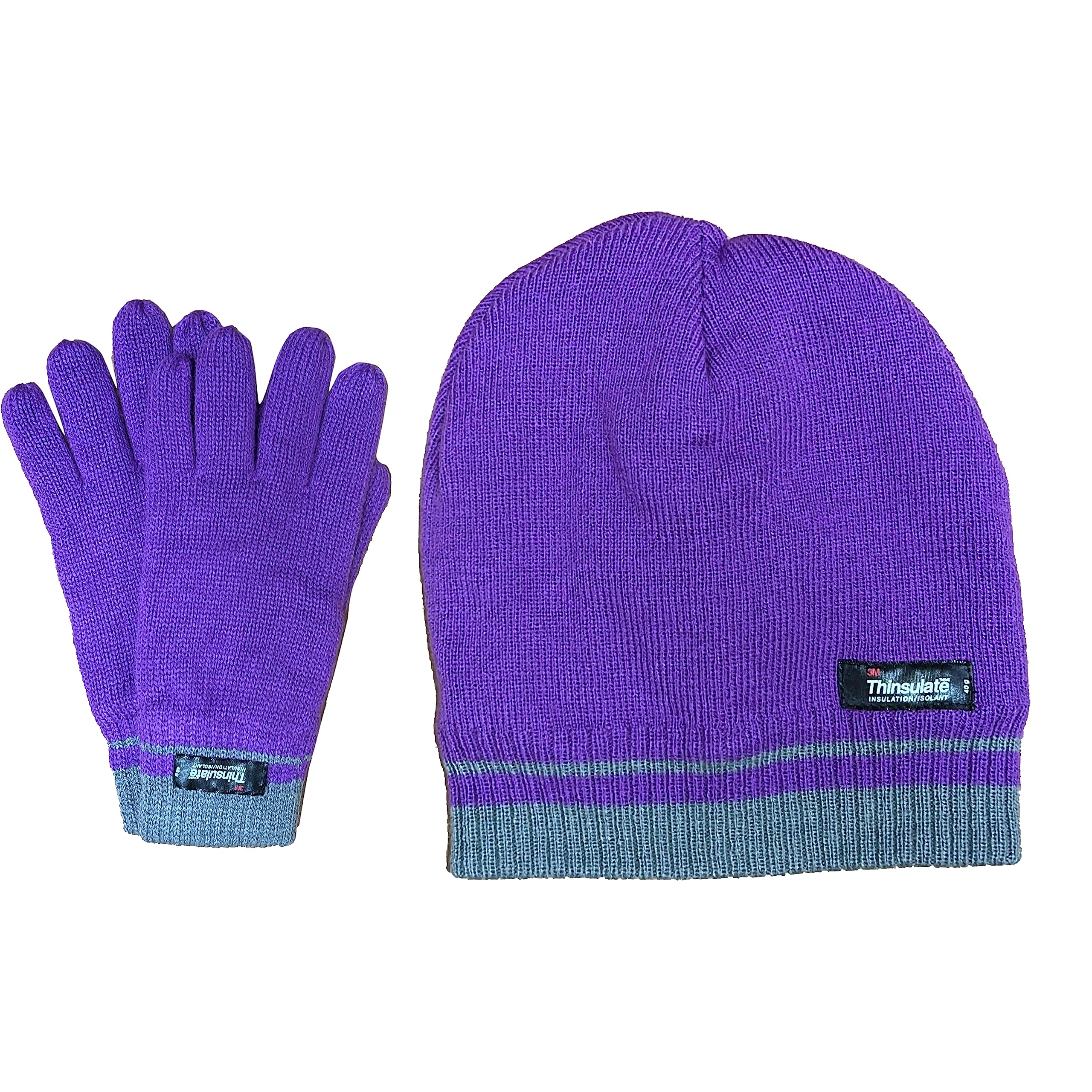 Heatwave Hats for Women & Gloves Set Stripe Design with 3M Thinsulate Insulation Thermal Beanie Hat Fleece Knitted Warm Classic Super Soft for Outdoor Winter, Lilac