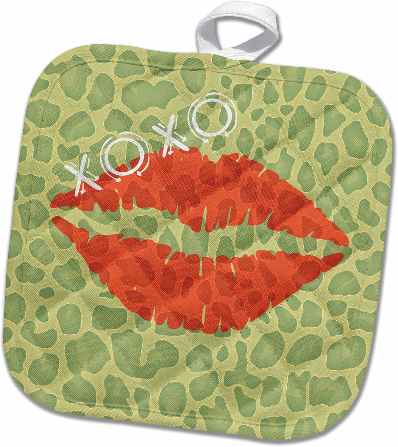 3D Rose Leopard XOXO Lips-Flirty Animal Print Art Pot Holder, 8" x 8"
