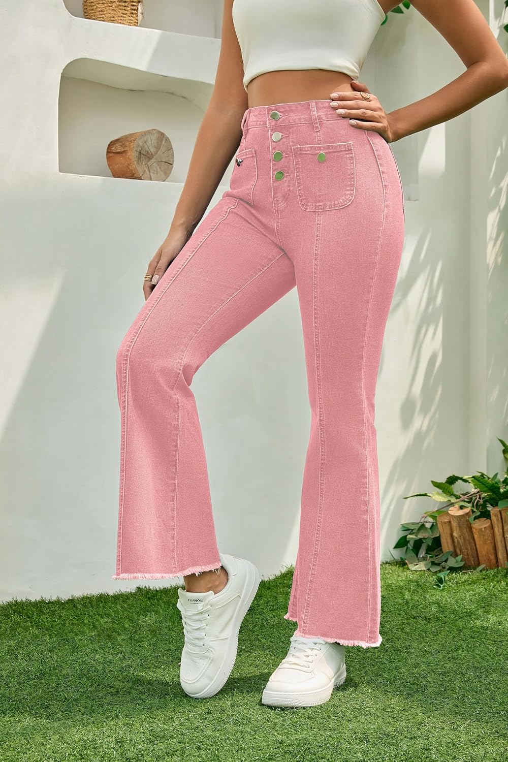 INR Casual Denim Pants for Women High Waist Stretchy Bell Bottom Flared Jeans - Image 3