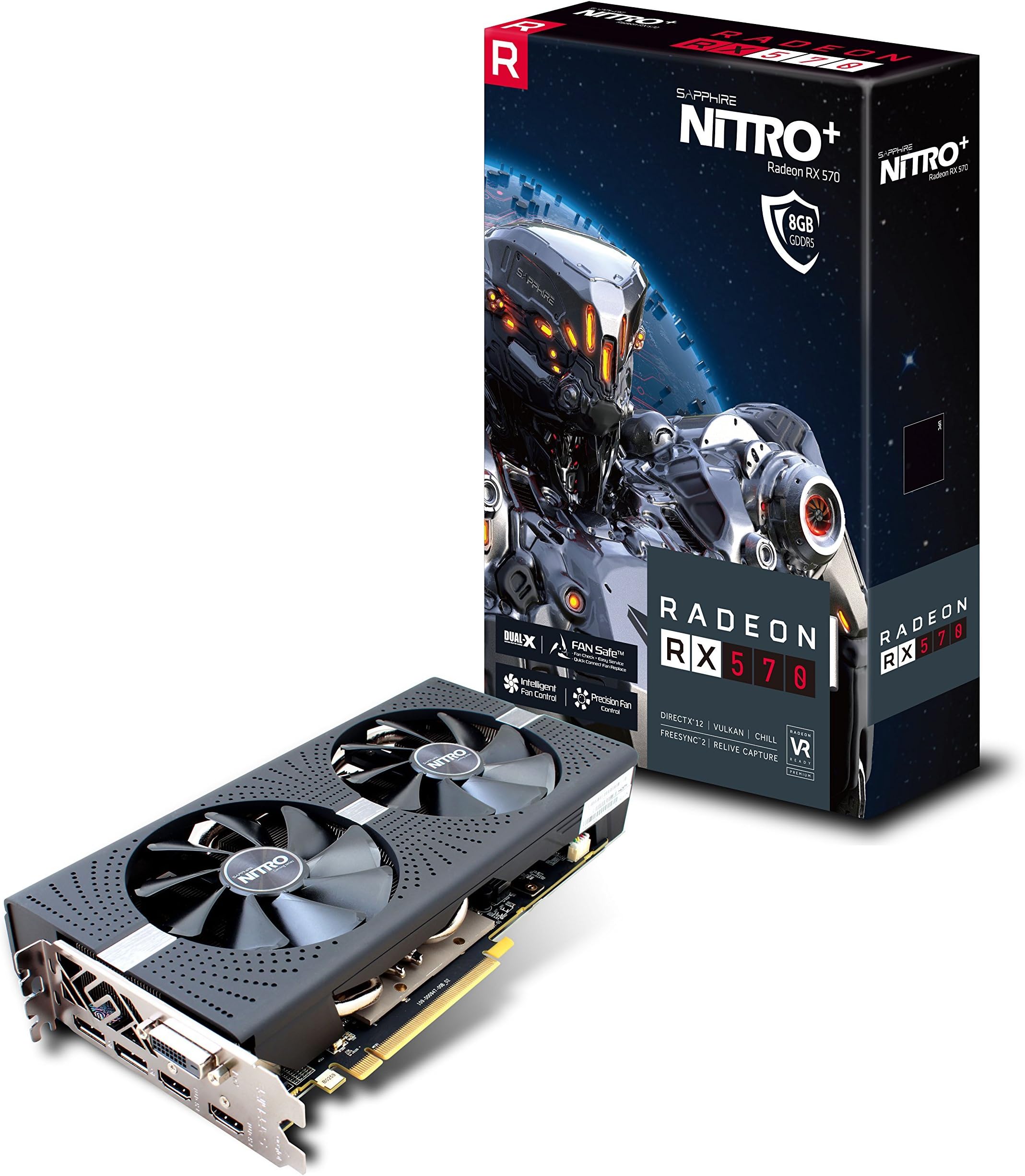 Sapphire 11266-09-20G Radeon Nitro+ Rx 570 8GB GDDR5 Dual HDMI/ DVI-D/ Dual DP with Backplate (UEFI) PCI-E Graphics Card (Renewed)