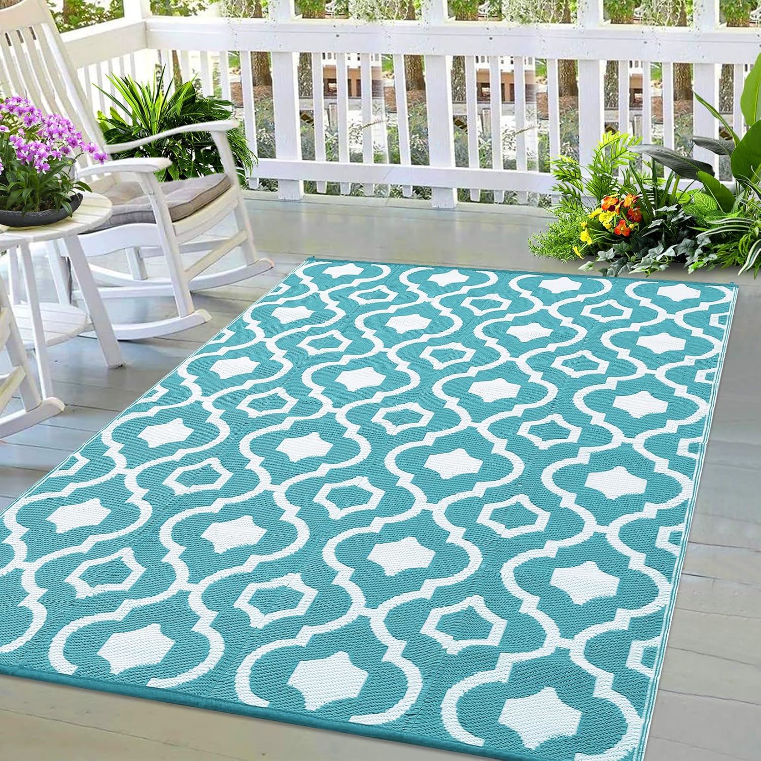 Outdoor Rugs Patio Mat Reversible RV Camping Rug (5'x'8, 6'x9', 8'x10', 9'x12') - Picture 26 of 34