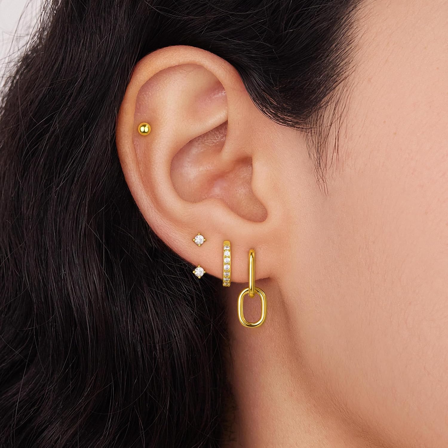 4 Pairs Silver Dangle Hoop Earrings for Women, Trendy Chain Huggie Earrings for Multiple Piercing, Cartilage Conch Studs Small Double Hoops Jewelry Gifts - Image 3