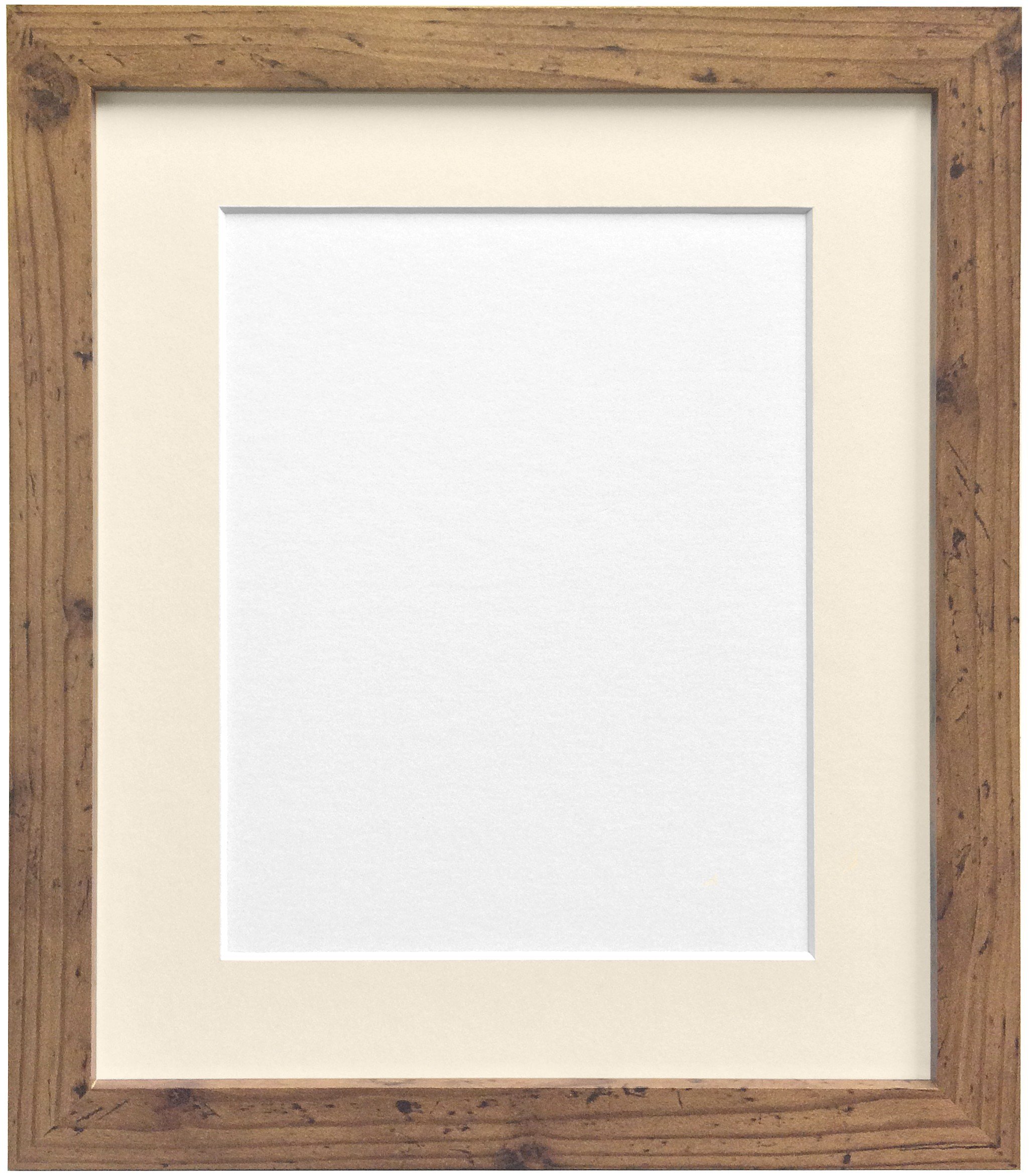 Frames By Post Ivory Mount 25Mm Wide H7 Rustic Oak Picture Photo Frame With 24"X20" For Pic Size 20"X16" (Plastic Glass)
