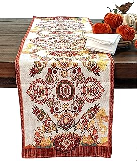 Tache Paisley Table Runner 13x120, Rococo Elegant Ornate Burgundy Orange...