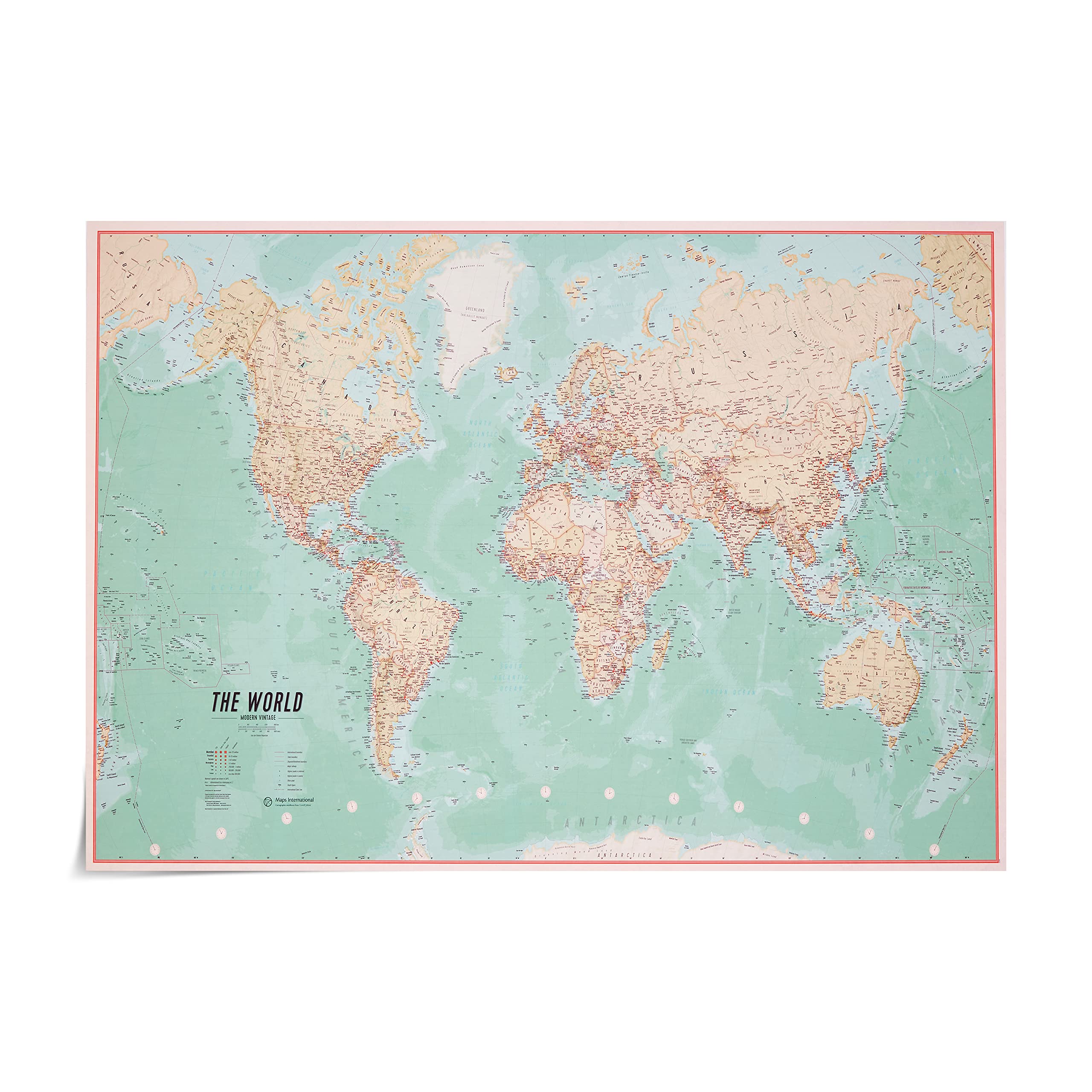 Maps InternationalVintage World Map Poster featuring modern and accurate map detail - Laminated – 84 x 59 cm