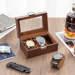 ProCase Watch Box for Men Woman, Mens Watch Organizer, Watch Case with Glass Lid, Anniversary Birthday Valentines Gift -3 Slot, Espresso