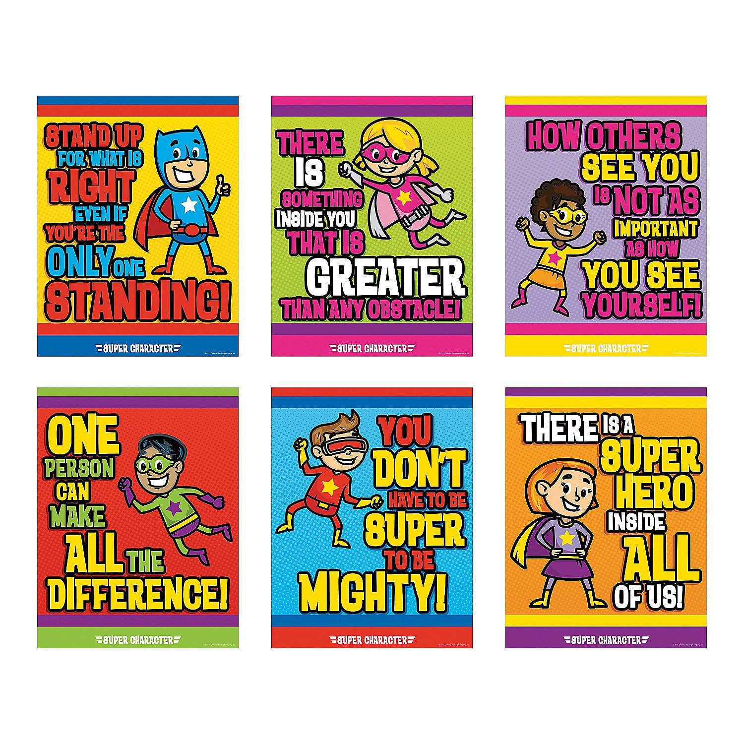 Fun Express Superhero Character Poster Set - 6 Pieces - Educational and Learning Activities for Kids