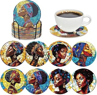 Black Woman Diamond Painting Coasters - 8 PCS DIY Colorful Glass Diamond...