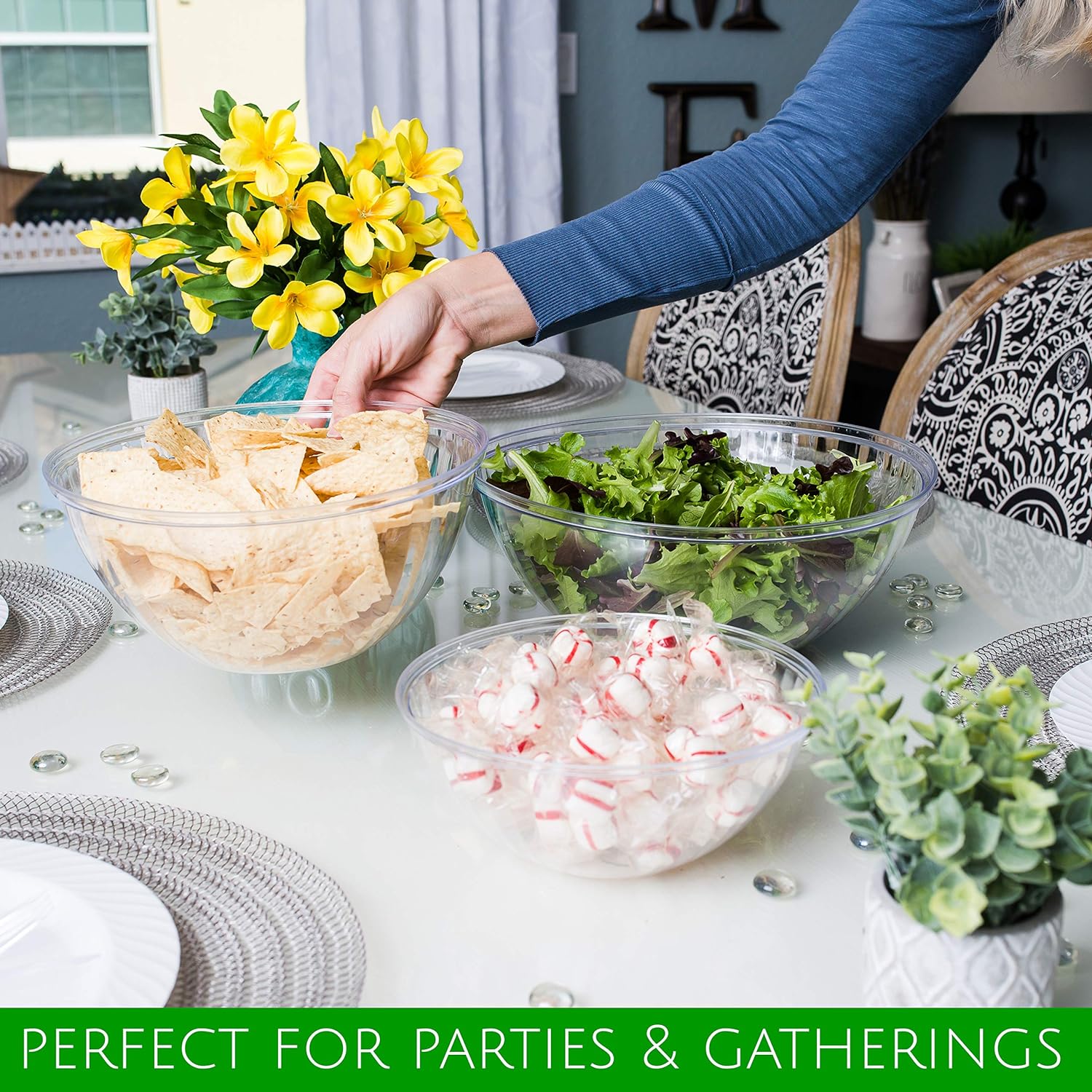 PLASTICPRO Disposable 150 Ounce Round Crystal Clear Plastic Serving Bowls for Snack or Chip ,Candy Dish, Party Salad Container Pack of 2 - Image 4