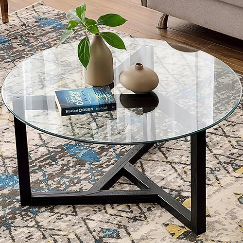 Miniatura 6 de Mesa redonda de cristal, 38 pulgadas de grosor, con borde de lápiz templado, tapa de vidrio pulido de 30 pulgadas, adecuada para mesa de comedor,